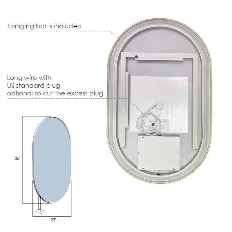 Altair Oleggio Oval Framed in Matte Black Vanity LED Lighted Wall Mirror - 36 in.