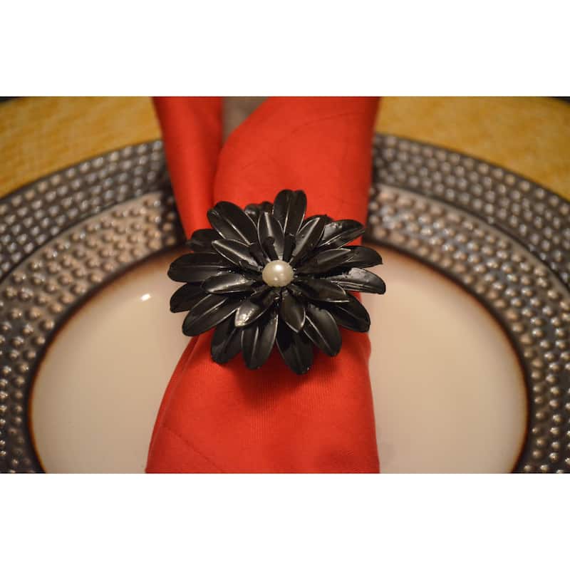 Flower Napkin Rings Set of 8 (Black Pearl)