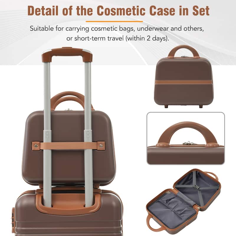 Hardshell Luggage Sets 3 Pieces 20"+28" Luggages and Cosmetic Case Spinner Suitcase with TSA Lock Lightweight,Brown