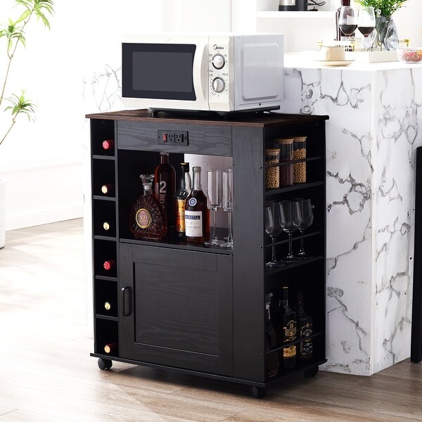 VECELO Kitchen Cart with Wheels and Charging Station 35.4 Kitchen Island Cart Wine Rack Bar Table Bar Cabinet On Sale Bed Bath Beyond 40540747