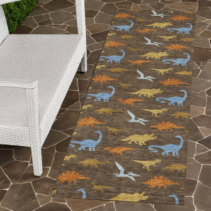 Machine Washable Indoor/ Outdoor Modern Dinosaur Chantille Rug - Chocolate - 2'3" x 7'6"