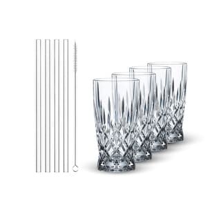 Nachtmann Set of 4 Noblesse Latte Machiatto Glasses with Straw - 11.8oz