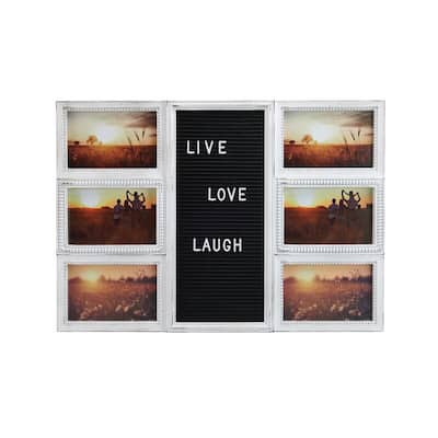 Melannco 6-Opening Distressed White Pin Board Collage Photo Frame, 20X14 Inch