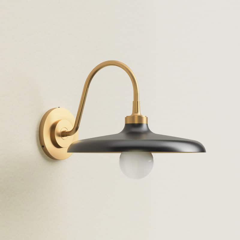 Arcoris Metal Wall Sconces - 12.5" Metal & Gold, Matte Black 1-Light Wall Lighting For Bathroom, Reading Nooks in Modern Style - 12.5" Length x 16" Width x 9" Height - Gold/Matte Black