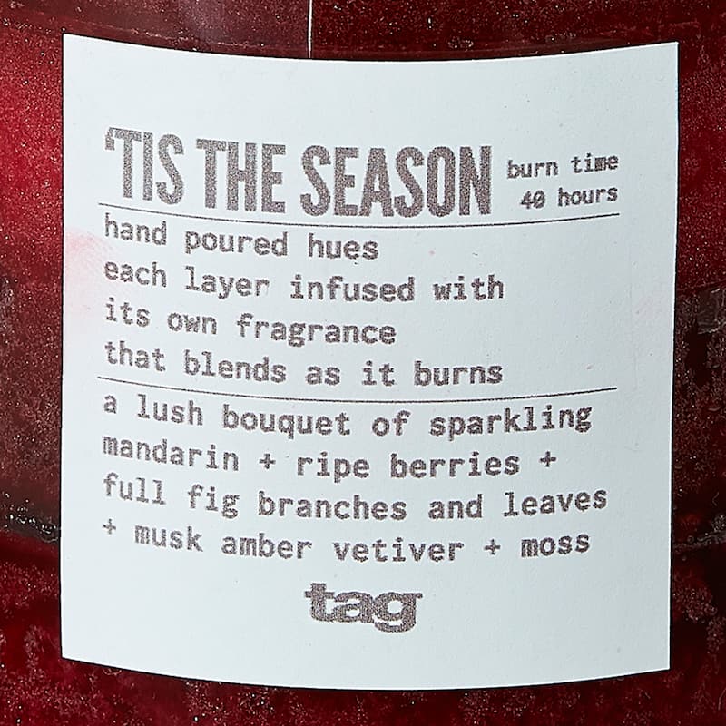 Tis The Season Themed Scented Paraffin Wax Pillar Candle Small, Red, 3x3.3 inch, Burn Time 55 Hours