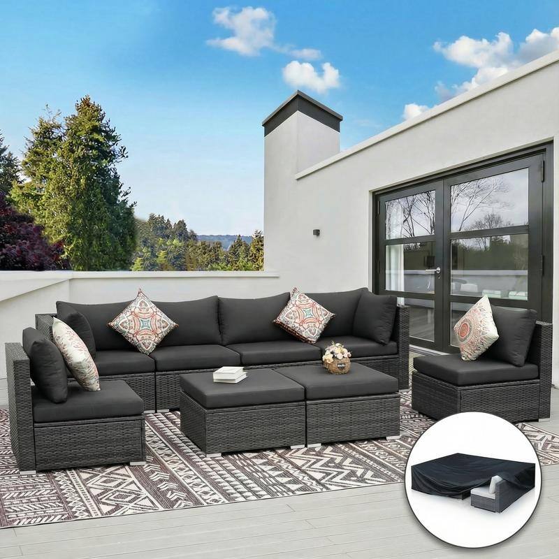 FINCATI Outdoor High-back Wicker Patio Sectional Set, 500 lbs Luxury Oversized Conversation Set, Spacious Couch Set