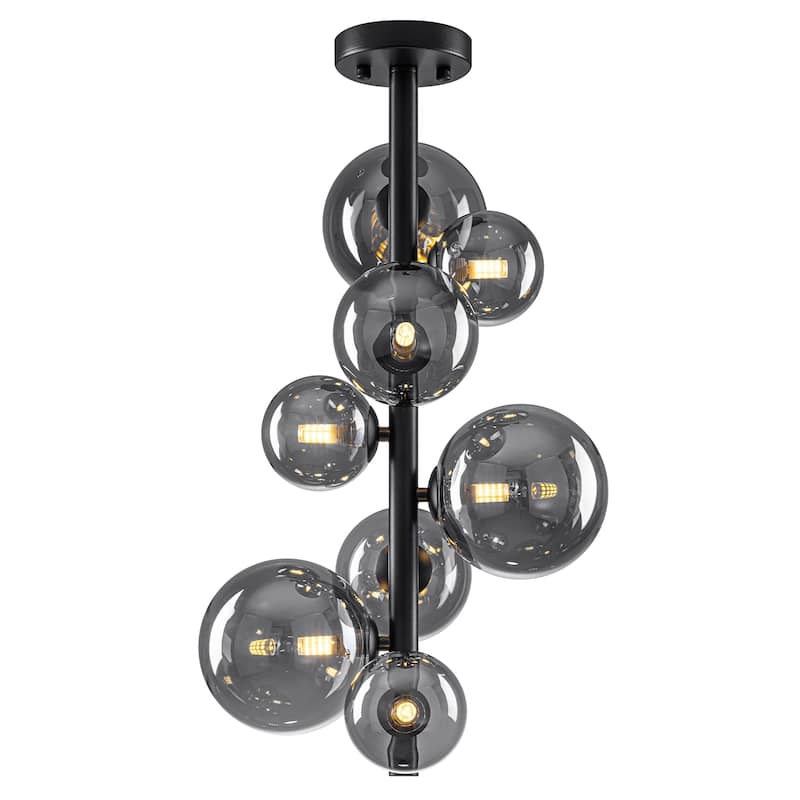 8 Lights Modern Semi-Flush Mount Ceiling Light Smoky Gray Glass Globe