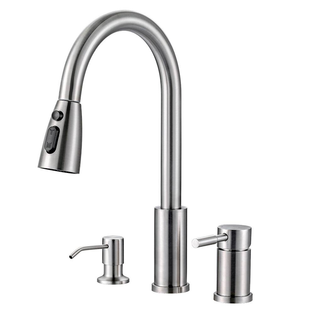 WOWOW Single Handle Pull Down Kitchen Faucet with Soap Dispenser