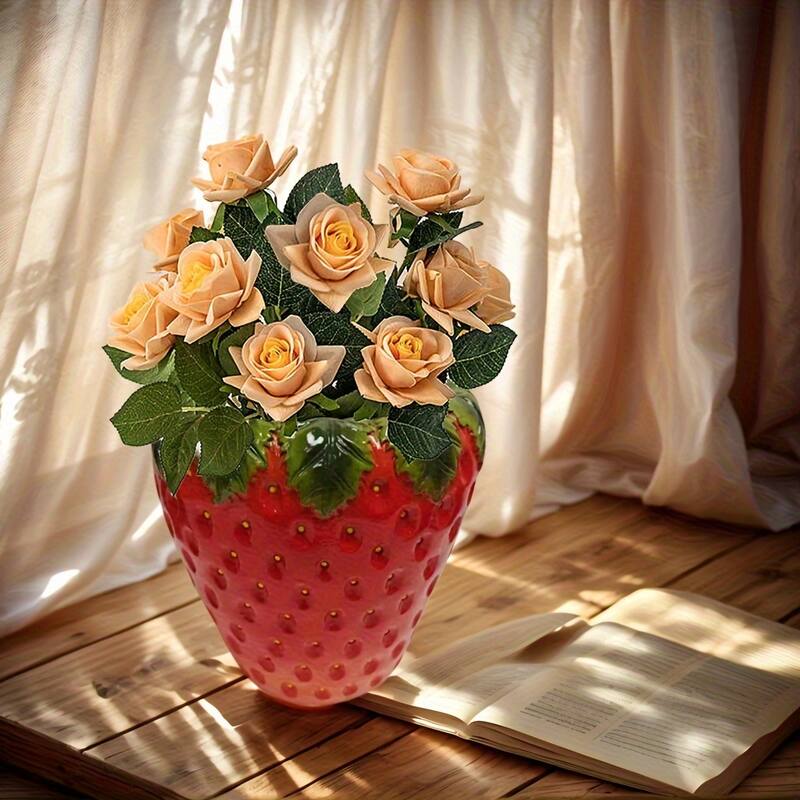 Strawberry-Shaped Planter, Fruit Design for flower herbs small greens - Red