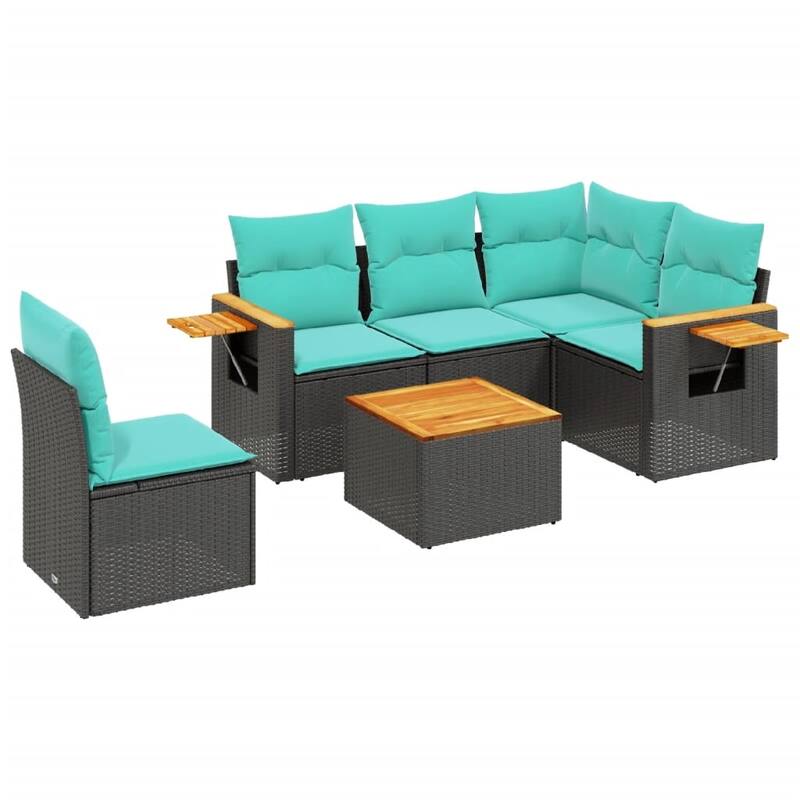 vidaXL 6 Piece Patio Sofa Set with Cushions Black Poly Rattan (US only) - 24.4 x 24.4 x 27.2