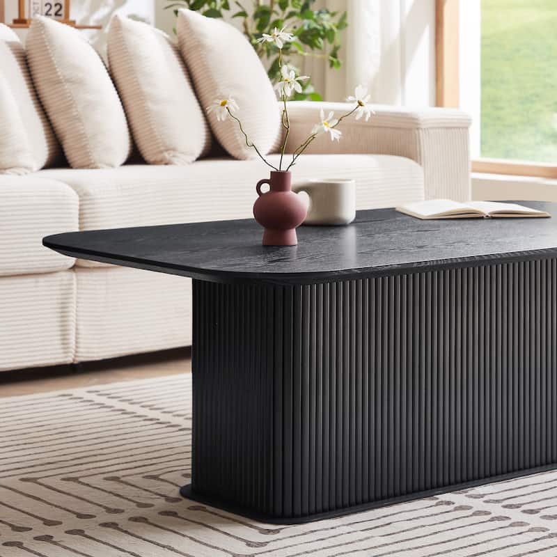 Wooden Rectangular Coffee Table with Solid Base