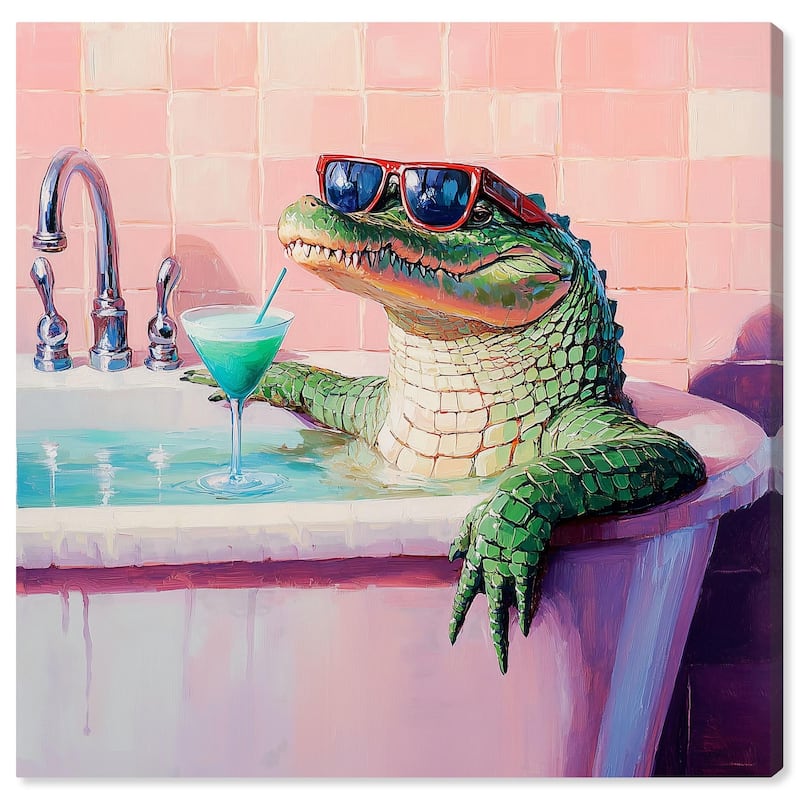 Cocktail Croc II Canvas by Art Remedy, Gallery Wrapped - 30" x 30"