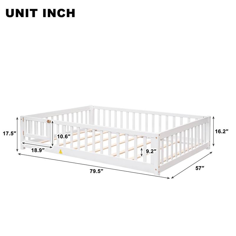 Floor Platform Bed with Fence and Door