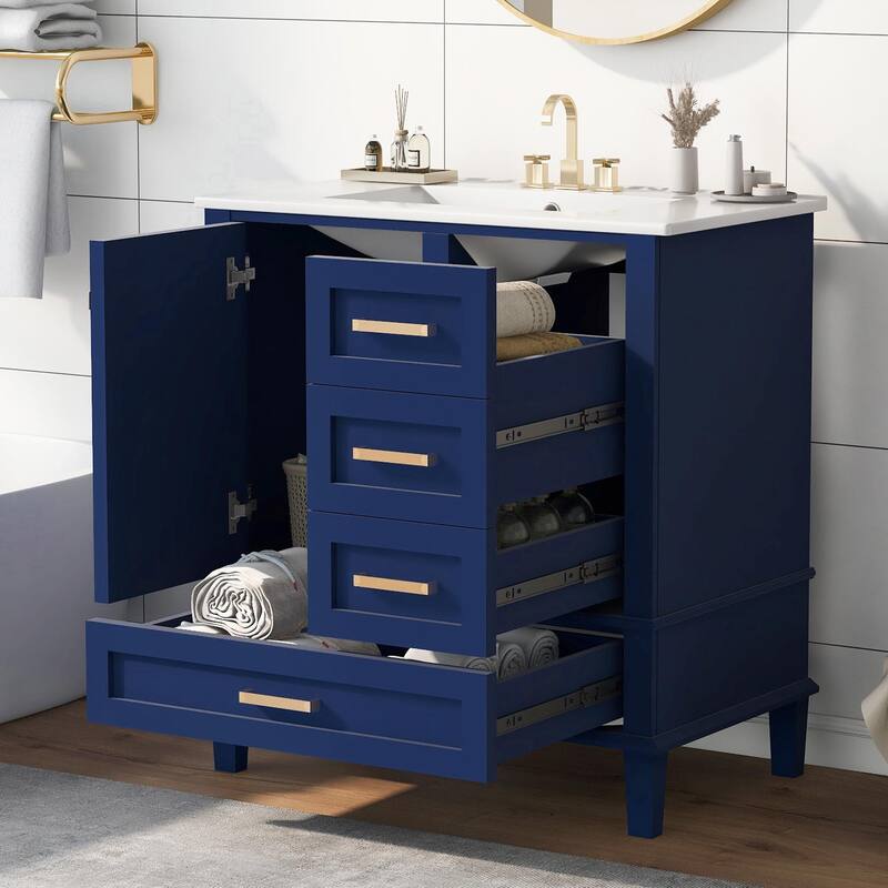 30" Modern Bathroom Vanity with Sink, Storage Cabinet - with sink - Blue