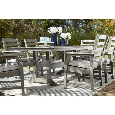 Signature Design by Ashley Visola Gray Rectangular Outdoor Poly All Weather Dining Table with Umbrella Option