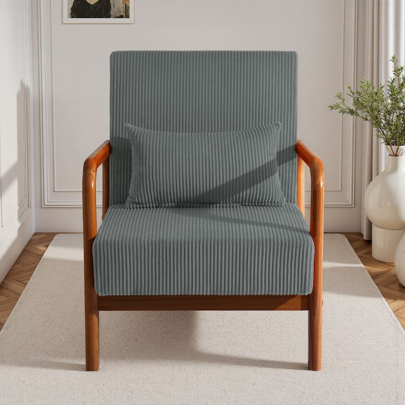 Uixe Mid Century Solid Wood Upholstered Corduroy Accent Chair