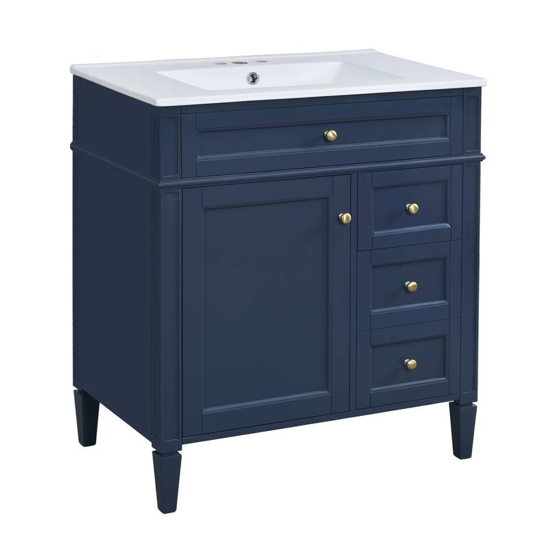Single Sink Vanity for Bathroom Storage Cabinet with Tip-out Drawer, Small Drawer, Large Drawer, Door Rack and Adjustable Shelf