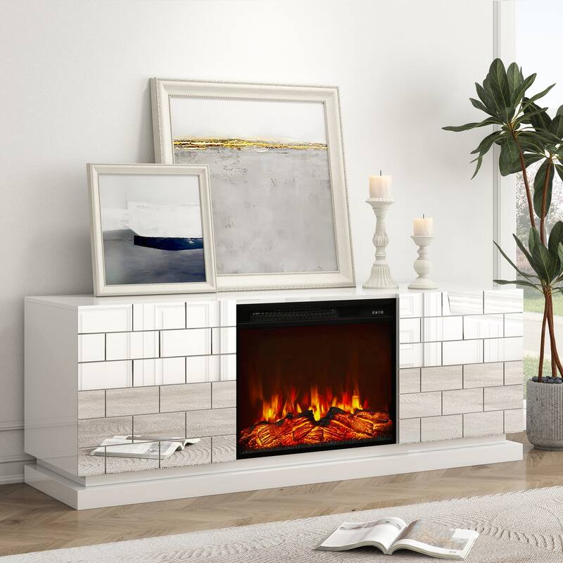 63" Electric TV Stand Fireplace with Adjustable LED Flame