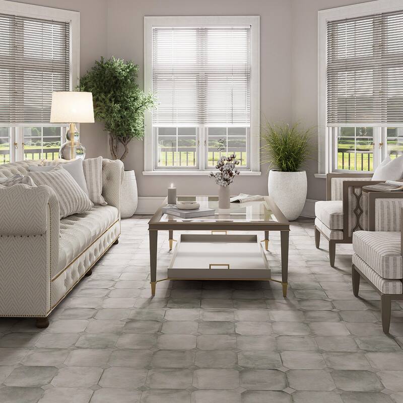 Merola Tile Laverton Octagon Gris with Taco Gris 7-7/8" x 7-7/8" Porcelain Floor and Wall Tile - Case (50 Tiles)