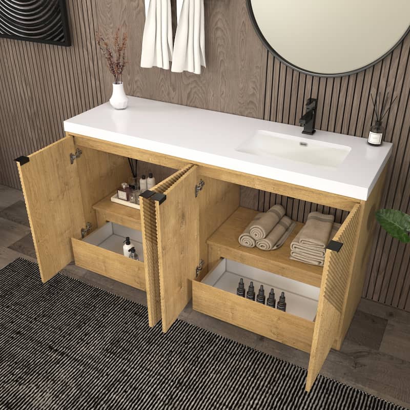 Milano 60" Freestanding Bathroom Vanity with Right White Sink