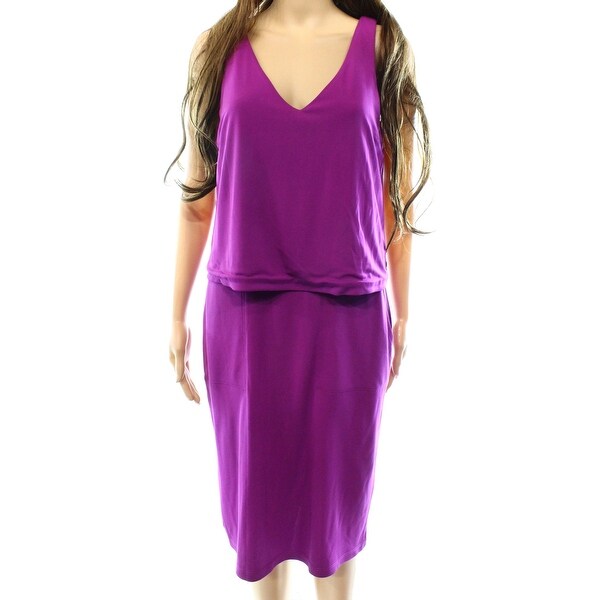 Lauren By Ralph Lauren NEW Purple Women Medium M Popover Sheath Dress