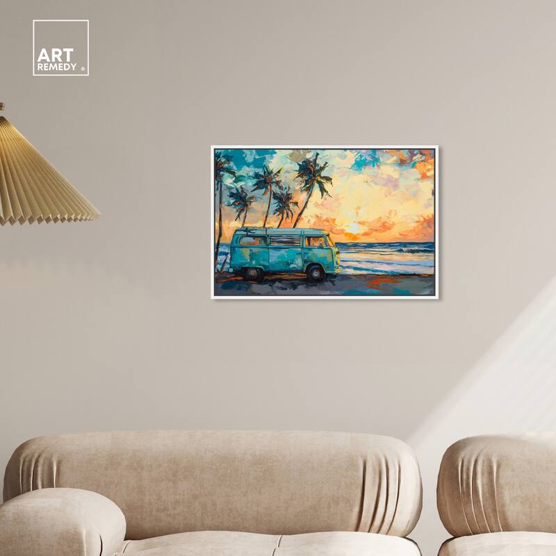 Art Remedy Old School Spring Break Framed Colorful Coastal 1 Piece Canvas Wall Art