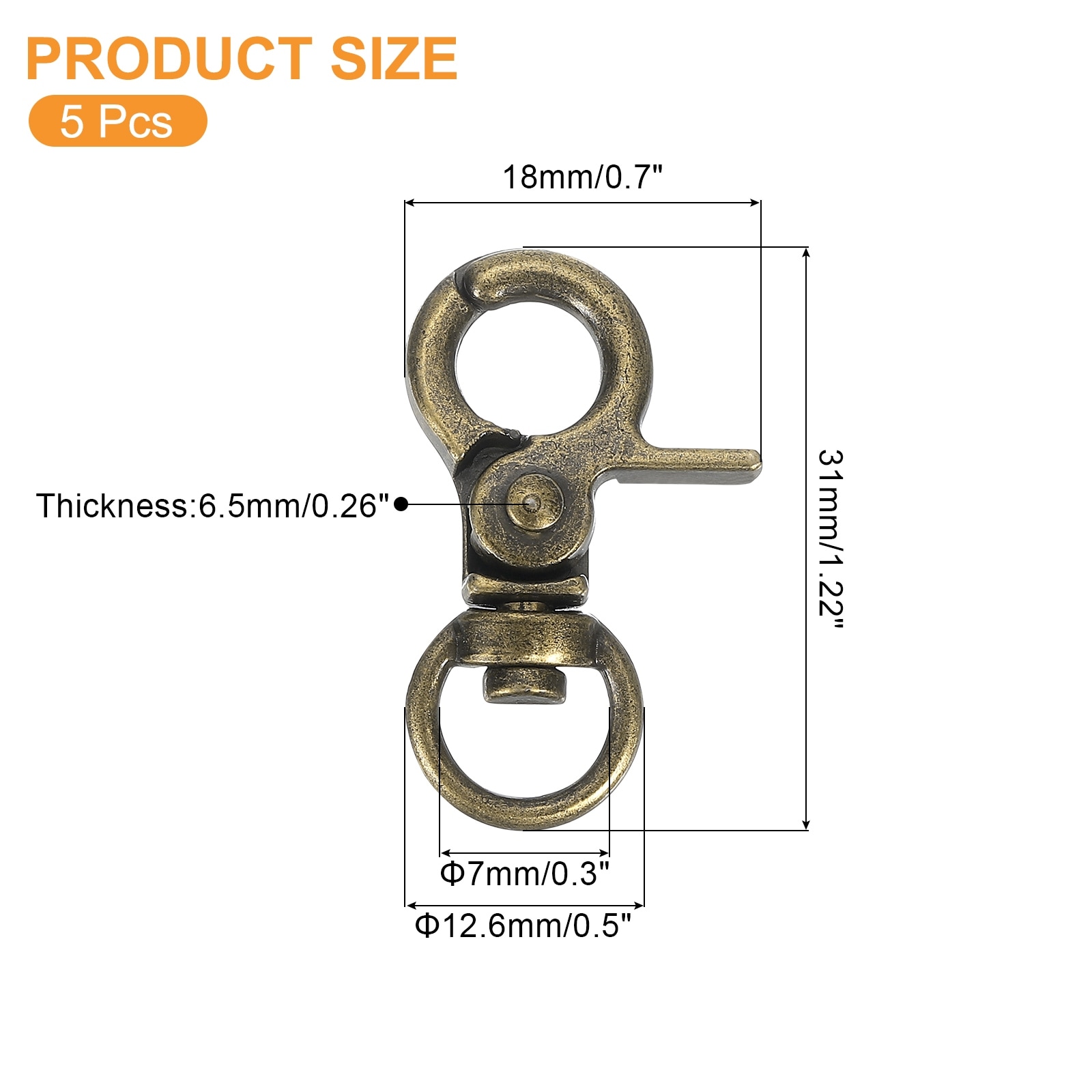 Swivel Lanyard Snap Hook, Zinc Alloy Trigger Snap Hooks - 7.4x12.6mm