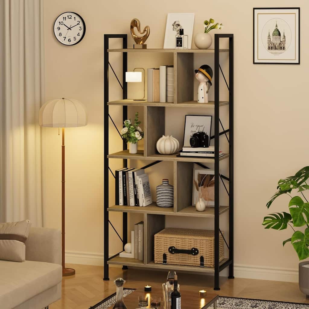 5 Tier Bookshelf with Storage,Book Shelf for Living Room