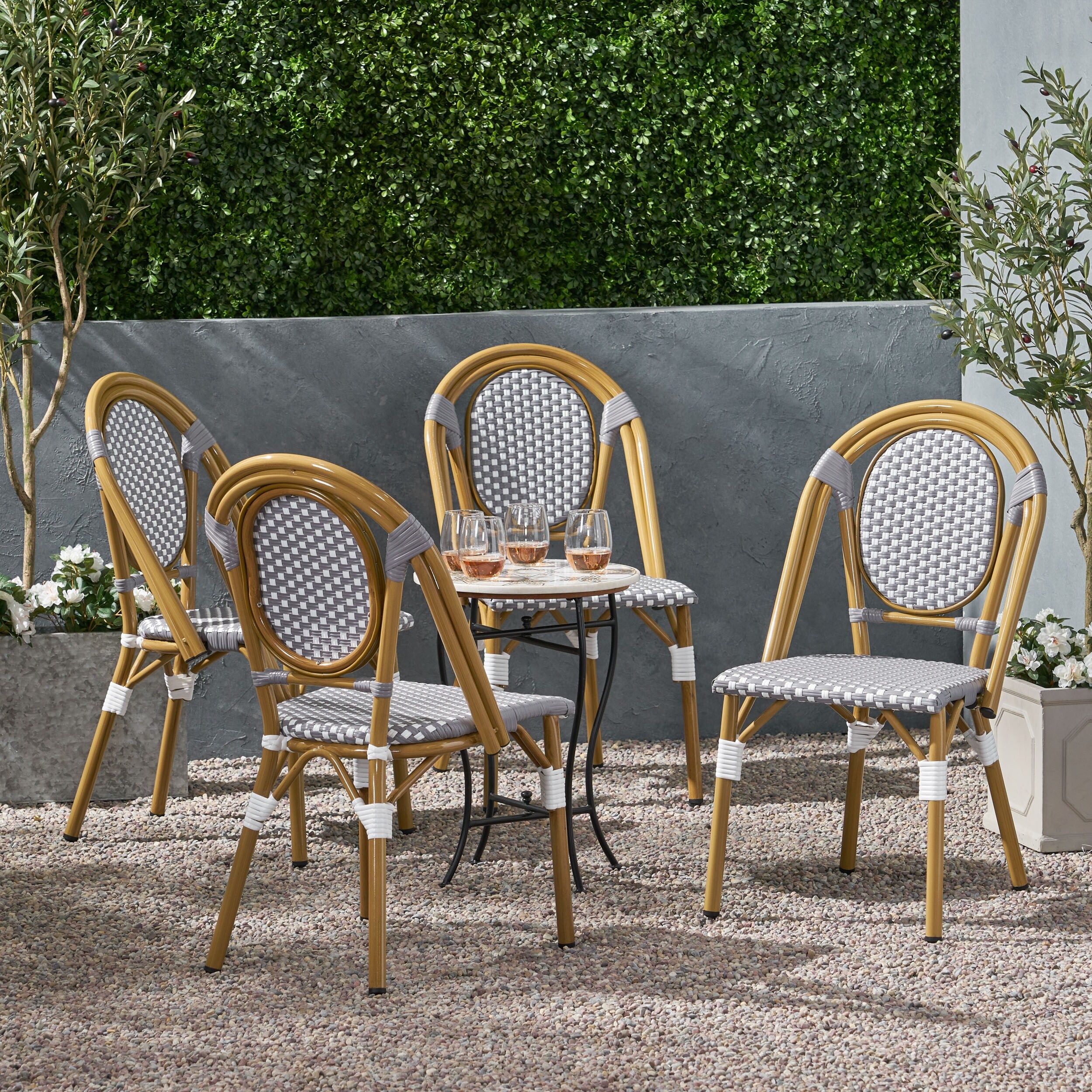 Remi Faux Bamboo Faux Rattan Outdoor French Bistro Chairs Set of
