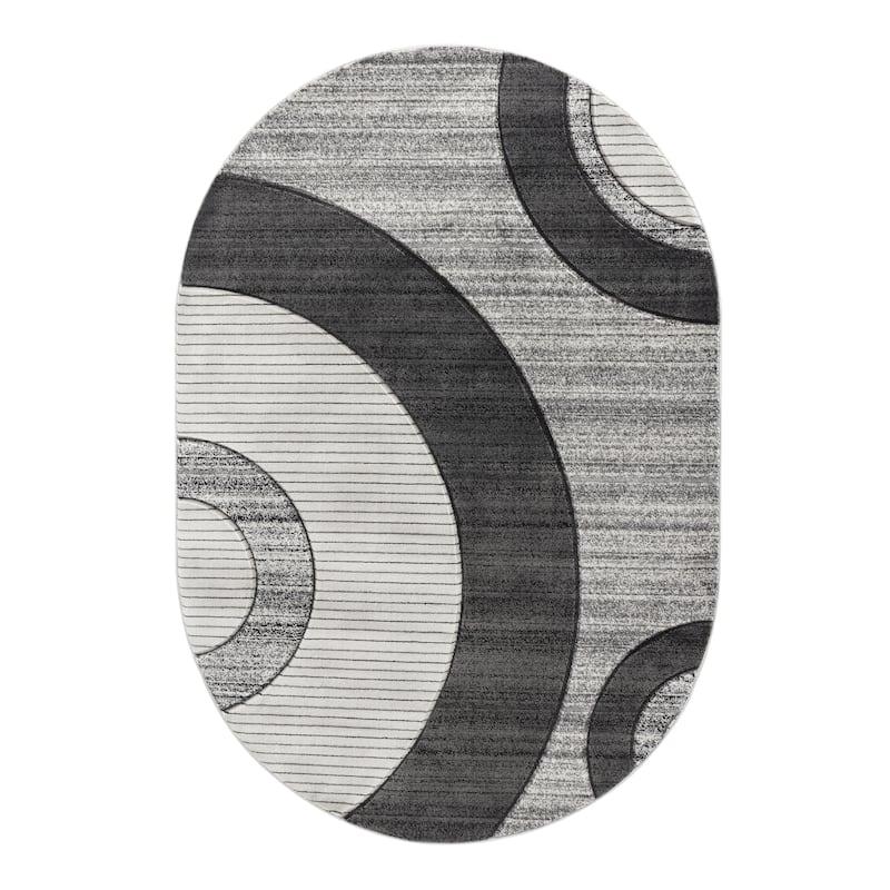 Glamour Collection Geometric Polypropylene Area Rug - 5'2" x 7'5" Oval - Grey/Black