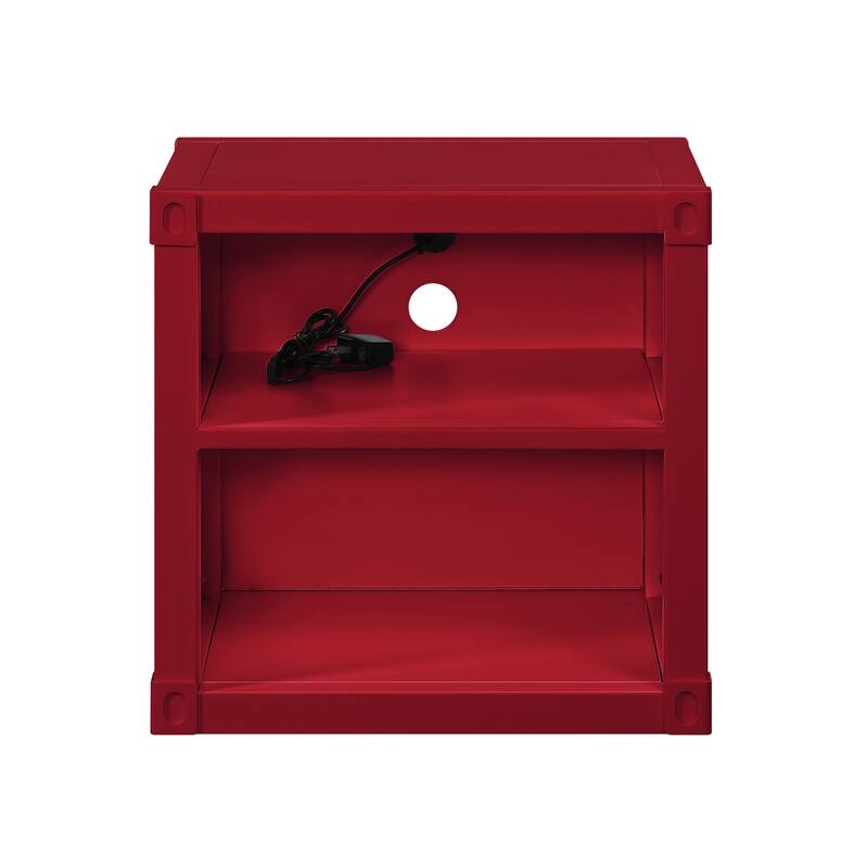 Industrial Design Nightstand, Bedside Decorative Table with USB Port, Sofa Side Table with 2 Open Compartments