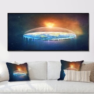 Designart "Surreal Flat Earth Space" Fantasy Framed Canvas Art Print ...