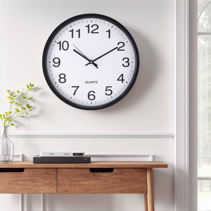 Simple Wall Clock, Big Number, Silent Non-Ticking Modern Battery Operated Clocks, for Office, Home, Bedroom 14x14x1.8 Inch - Black