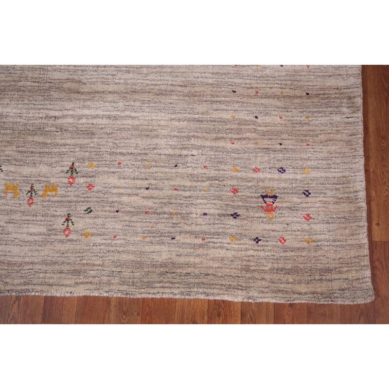 Striped Gabbeh Square Rug Hand-Knotted Wool Carpet - 7'11"x 8'0"