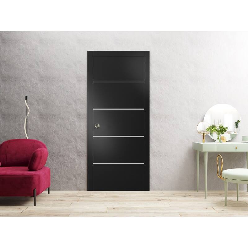 Slab Barn Door Panel 18 x 80 Planum 0210 Matte Black with Sturdy Finished