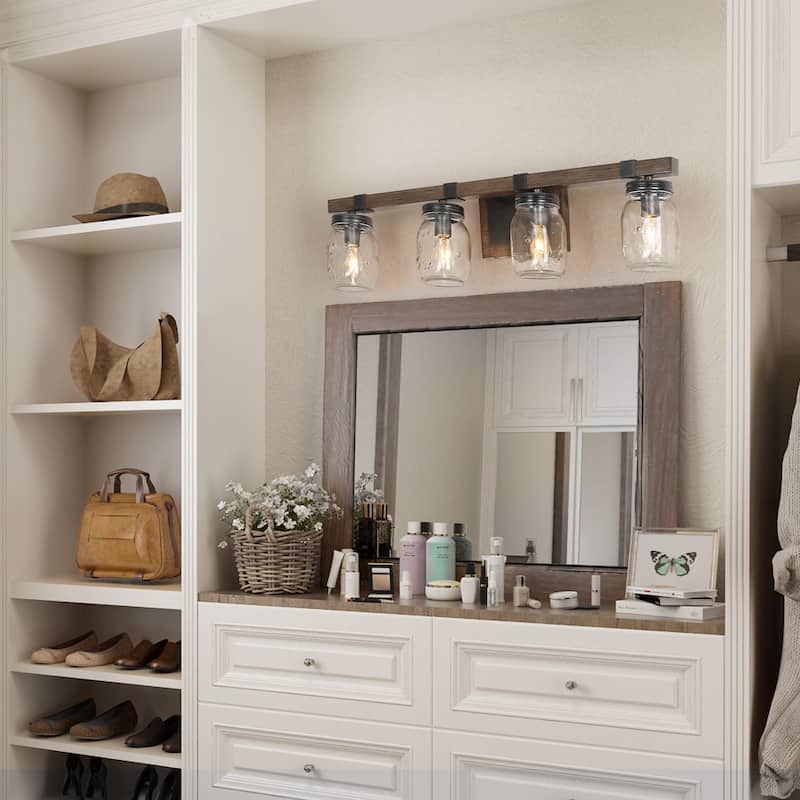 Kole Farmhouse 4-Light Linear Bathroom Vanity Lights Mason Jar Glass Wall Sconces
