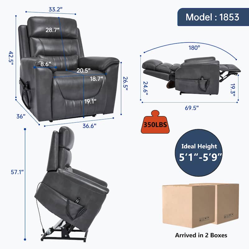 350 Lbs Leatherair Power Lift Recliner Chair, Heavy Duty Motion Mechanism With 8-Point Vibration Massage And Lumbar Heating