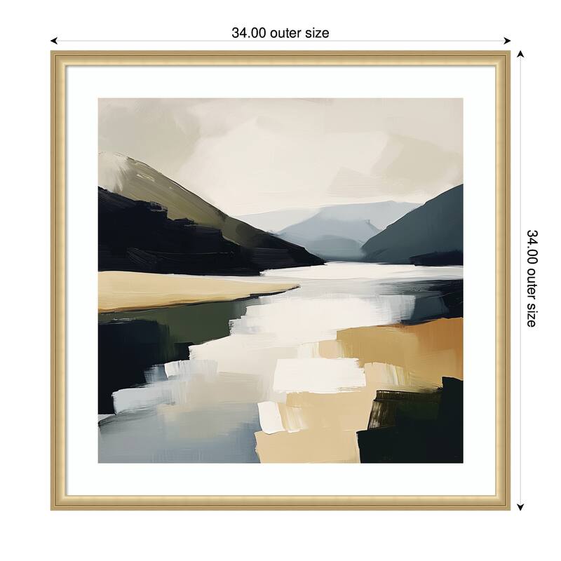 Kate and Laurel Framed Art Mountain Lake Modern Abstract Landscape by The Creative Bunch Studio
