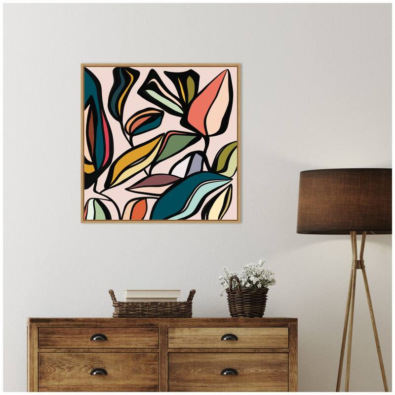 Kate and Laurel Fanciful Ficus SQ Expansion by Alicia Bock Framed Canvas Wall Art Print