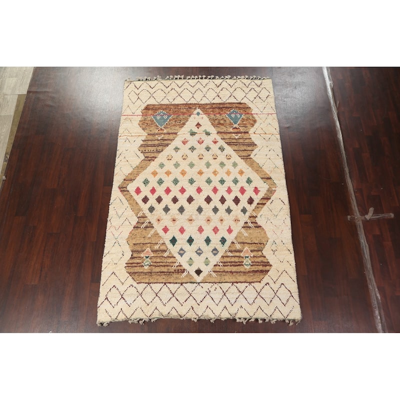 Geometric Oriental Moroccan Wool Area Rug Hand-knotted Tribal Carpet - 5'11" x 9'1"
