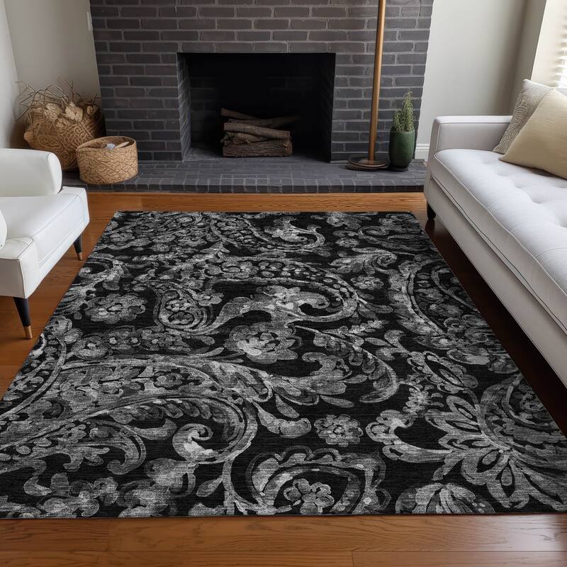 Premium Washable Super Soft Modern Paisley Mayfield Rug - Black - 2' 6" x 3' 10" - Rectangle