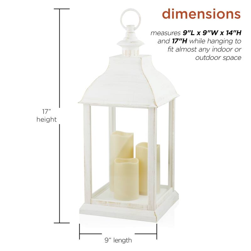 Alpine Corporation 22" Tall Outdoor Battery-Operated Lantern with LED Lights, White