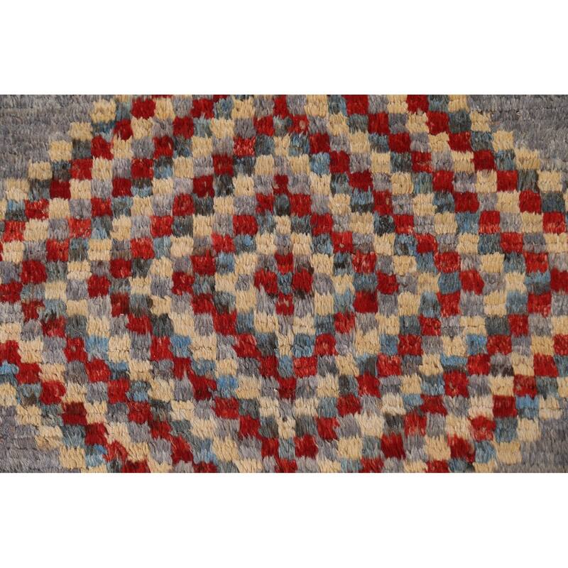 Hand Knotted Oriental 100% Wool Carpet Modern Geometric Greys & Charcoal Moroccan Area Rug - 9' 8'' X 6' 4''