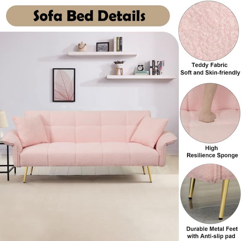 Modern 70-Inch Teddy Fleece Convertible Futon Sofa bed