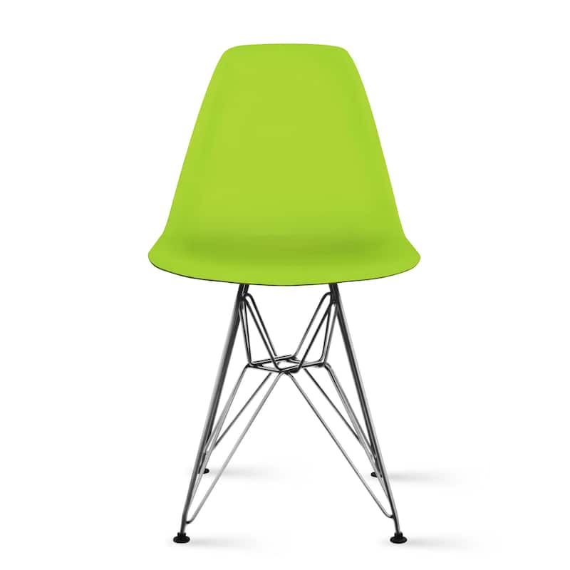Designer Plastic Chairs Chrome Silver Wire Legs Retro Dining Accent Molded Shell Desk Office Work Chrome Base Kitchen - Green
