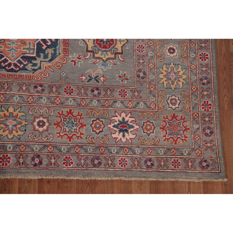 Gray Geometric Kazak Oriental Area Rug Handmade Wool Carpet - 6'8" x 9'8"