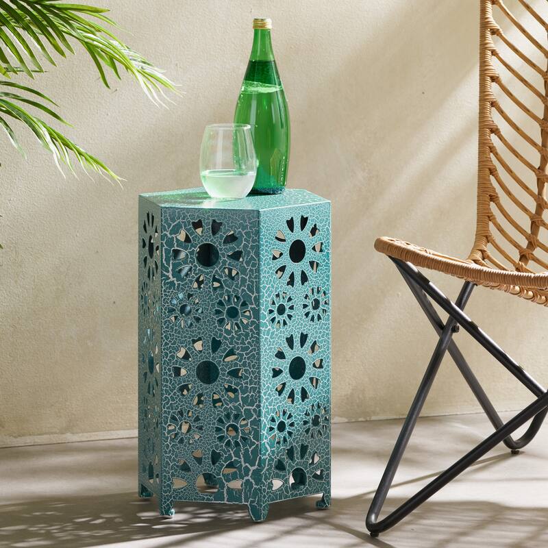 Outdoor 12-inch Floral Hexagon Side Table by Christopher Knight Home