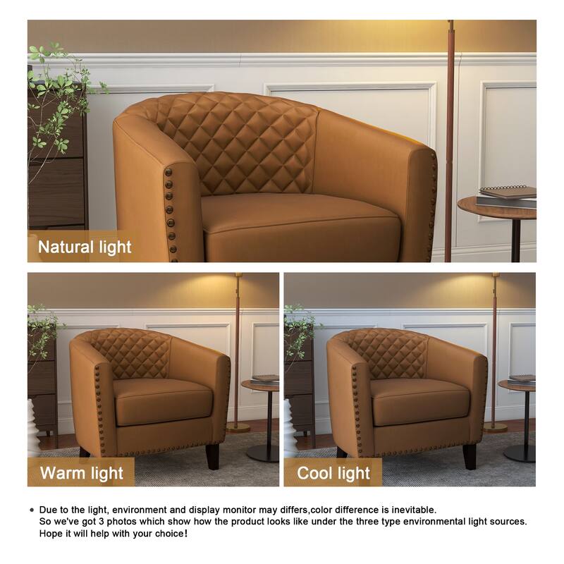 Modern Armchair Faux Leather Nailhead Trim Swivel Accent Chair