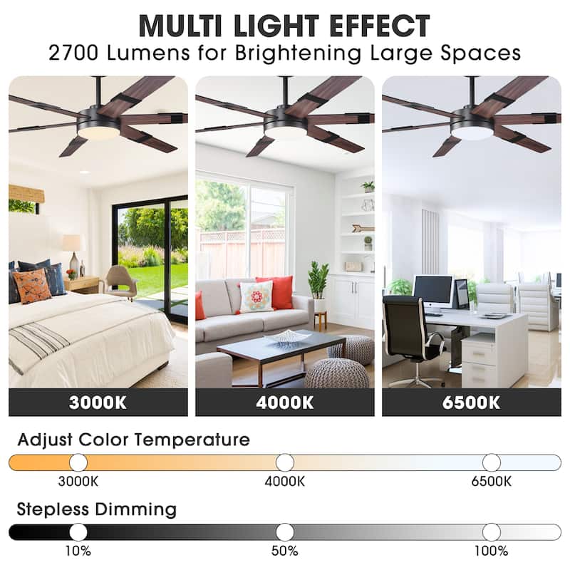 60 in.Smart Matte Black Integrated LED Dimmable Ceiling Fan with Light and Remote and APP Control