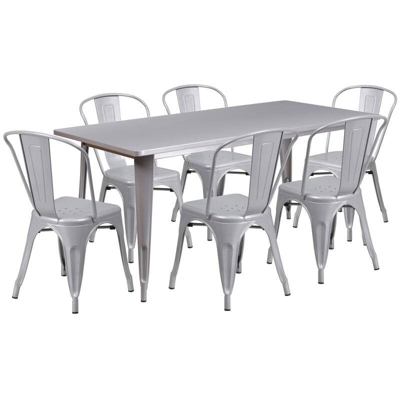 Rectangular Metal Indoor-Outdoor Table Set